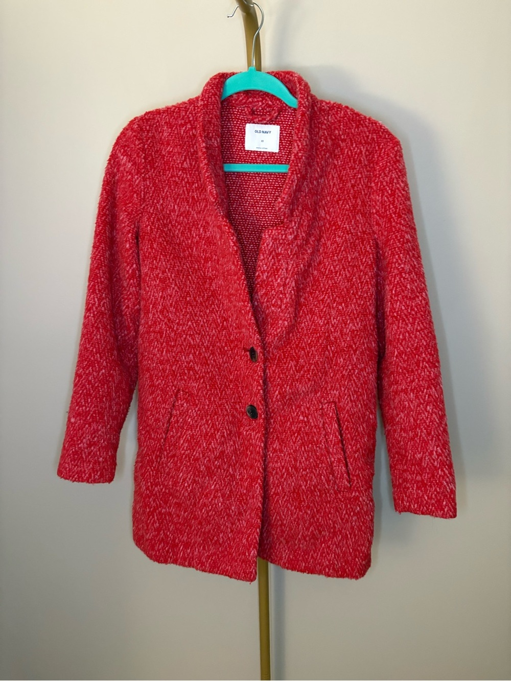 Old Navy Red Bouclé Shawl-Collar Pea Coat